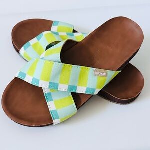 Feelgoodz Zensole Woven Cascade Slide Sandals Hayes Mint/Lime Women’s 8 NWOT